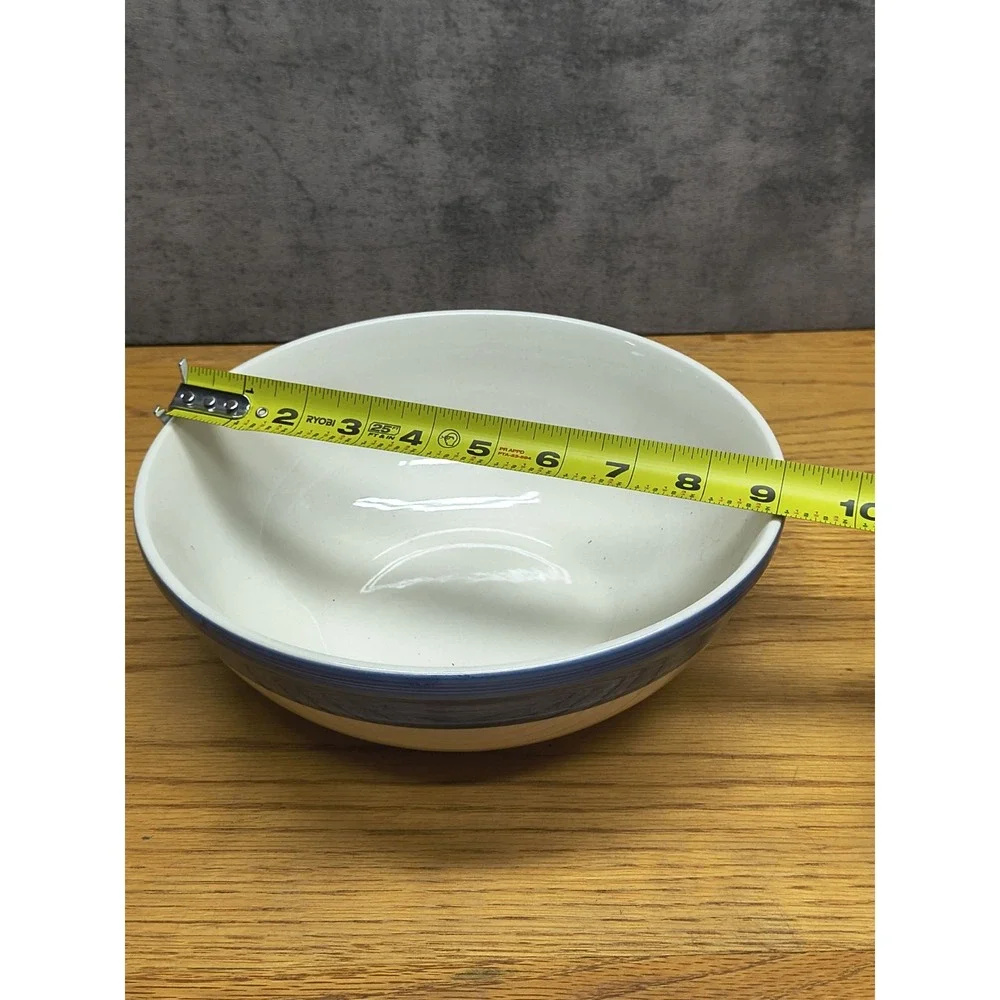 Vintage Blue and Off White Ceramic Serving Bowl 9
